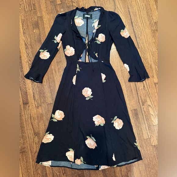 Reformation Heidi Tie Floral Flowy Summer Midi Dress with Bishop Sleeves Size 0 - Picture 6 of 7